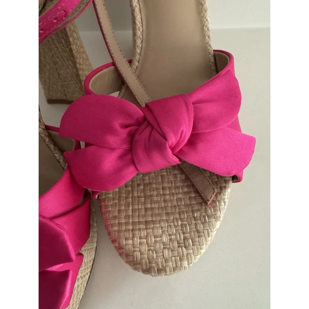 Antonio Melani Bindi Satin Bow Raffia Platform Sandal Hot Pink heel Size 8M NEW